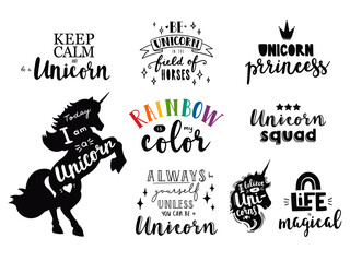 Unicorn lettering. Hand drawn vector unicorn quotes. Unicorn poster quotes. Vector art.  - 531637820