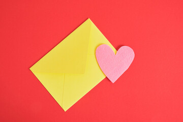 mock up yellow envelope on red background