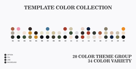 Trend Color palette blend 2023. 20 vector color palette groups, with 34 color variations