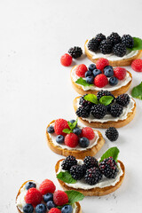 Berries toast breakfast, healthy food on white background