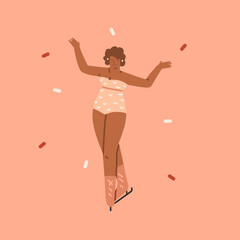 Hand drawn vector abstract graphic Merry Christmas and Happy new year illustration figure ice skating people.Christmas cute design background.Winter holiday art concept.Modern creative greeting card.