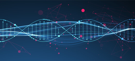 Abstract DNA background with plexus effect. Scientific and technological concept.