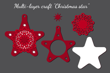 Christmas decorations. Multilayer 3D craft "Christmas star". New Year, Christmas volume decor. File for cutting.