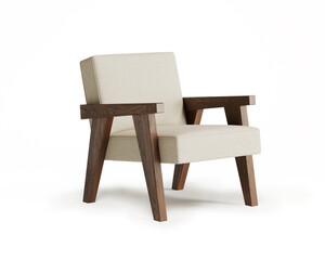 3d rendering of an Isolated natural brown solid walnut modern lounge armchair, an impressive, warm, natural and artisan collection.