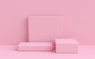 Platforms pastel. minimal scene with pink two podiums. Abstract geometric cube background. for trade show Cute, baby accessories, fashion, cosmetics, or beauty products. 3D rendering