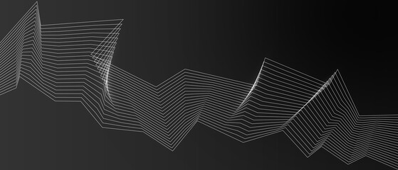 Black abstract background with wavy lines. Digital future technology concept