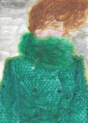 Poster woman with fur coat. watercolor illustration © Anna Ismagilova