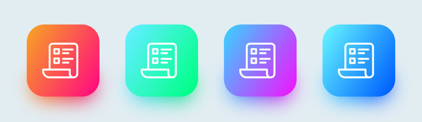 List line icon in square gradient colors. Checklist signs vector illustration.