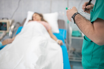 In the Hospital Woman Giving Birth. Modern Delivery Ward. Painless Childbirth