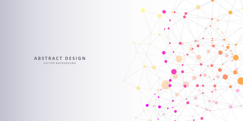 Geometric abstract background with connected line and dots. Network and connection background for your presentation. Digital technology background and network connection. Vector illustration.
