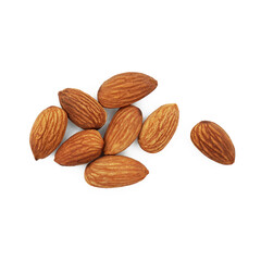 Almonds group, Isolated on white background, Top view