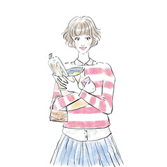 買い物の帰りのカジュアルファッションの女性