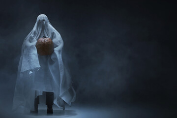 White ghost on dark background