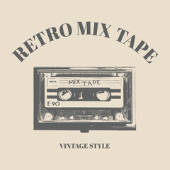 logo music cassette tape hand drawn 90s themed set of badges with cassette tape textured vector illustration and inspirational. vintage retro style template design