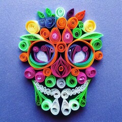 vibrant 3d intricate ornate paper skull quilling