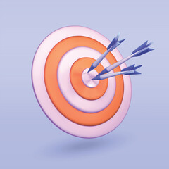 Dart arrow hit the center of target. target isolated vector 3d icon. Dart arrow isolated 3d illustration.