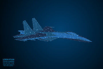 Fighter consisting of 3D triangles, lines, points and connections. Vector illustration of eps 10.