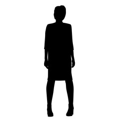 Vector silhouette of  standing  woman, the beautiful plus size fashion woman, black color, isolated on a white background