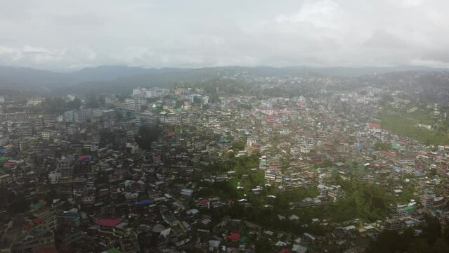 An aerial flight over the hill city of Kohima in Nagaland northeast India.