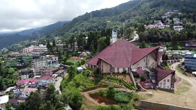 An aerial view of the Kohima Cathedral Church in the hill city of Kohima in Nagaland northeast India.
