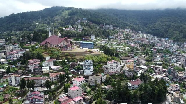 An aerial view of the Kohima Cathedral Church in the hill city of Kohima in Nagaland northeast India.