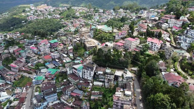 An incredible aerial view of the hill city of Kohima in Nagaland, India.
