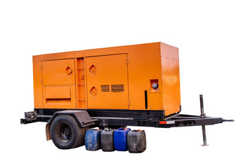 The mobile industrial diesel power generator with fuel tank on white background
