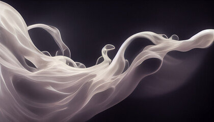 White curve fog, smoke, clouds, fire and dark background with spotlight. Abstract illustration art. Pattern texture, use for ad, poster and template, business. Digital art