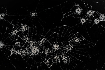 group of bullet holes on the glass abstract background window