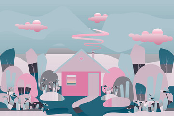 Fototapeta na wymiar Fabulously beautiful forest landscape for the game. Illustration of a cartoon landscape. Vector illustration in cartoon style. User interface design.