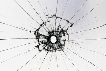 white background bullet hole on glass texture abstract window