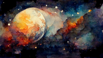 Fototapeta na wymiar Watercolour Illustration of Space
