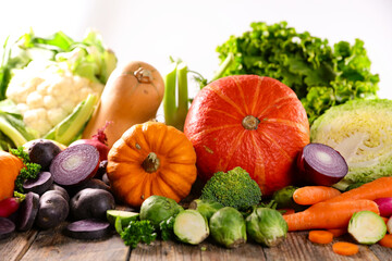various vegetables ( pumpkin,  cabbage,  carrot)