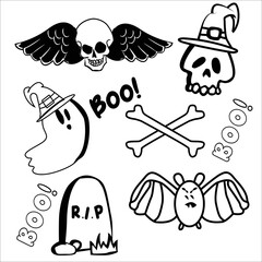Halloween doodle, Line art Halloween Icons Big Set. Scary Sweets and Treats Icons Collection.