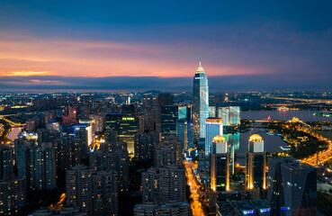 Fototapeta na wymiar Night View of Shaoxing CBD, Zhejiang, China