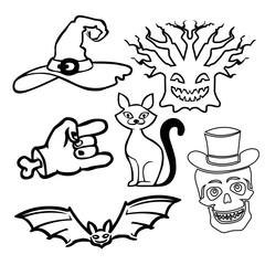 Halloween doodle, Line art Halloween Icons Big Set. Scary Sweets and Treats Icons Collection.