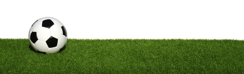 Fototapeta na wymiar Soccer ball on grass isolated on white