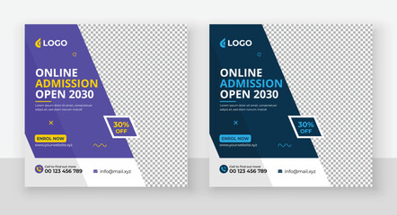 School Admission Social Media Post Design, Back to School Social Media Post Template