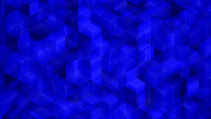 3d cubes abstract background. Blue isometric digital technology futuristic blocks on dark surface. 