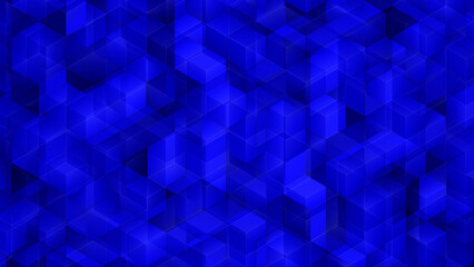 3d cubes abstract background. Blue isometric digital technology futuristic blocks on dark surface. 