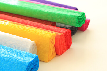 colorful crepe paper rolls for hobby