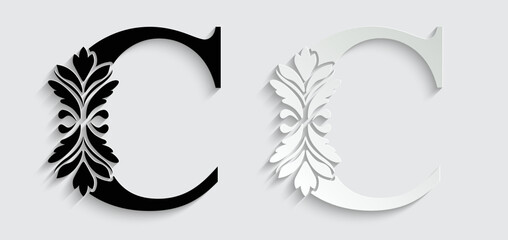 letter C flower letters. Vintage ornament initial Alphabet. Logo vector	
