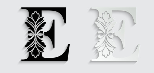 letter E flower letters. Vintage ornament initial Alphabet. Logo vector	
