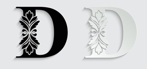 letter D flower letters. Vintage ornament initial Alphabet. Logo vector	
