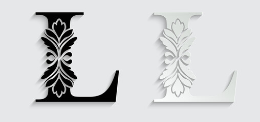 letter L flower letters. Vintage ornament initial Alphabet. Logo vector	
