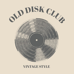 logo vinyl disk record hand drawn. vintage retro style Gramophone. Retro music. Analog music illustration. template design