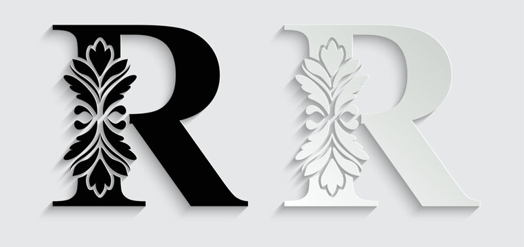 letter R flower letters. Vintage ornament initial Alphabet. Logo vector	
