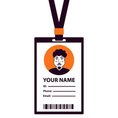 Man plastic ID card. Guy business Id.Doodle sketch style vector illustration. Identification document.