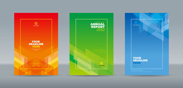 Simple minimalist modern abstract random transparent glass on red, green, blue background. A4 size cover template for annual report, magazine, booklet, proposal, portfolio