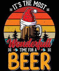 Christmas Santa Claus Drinking Beer Wonderful Time t-shirt design.